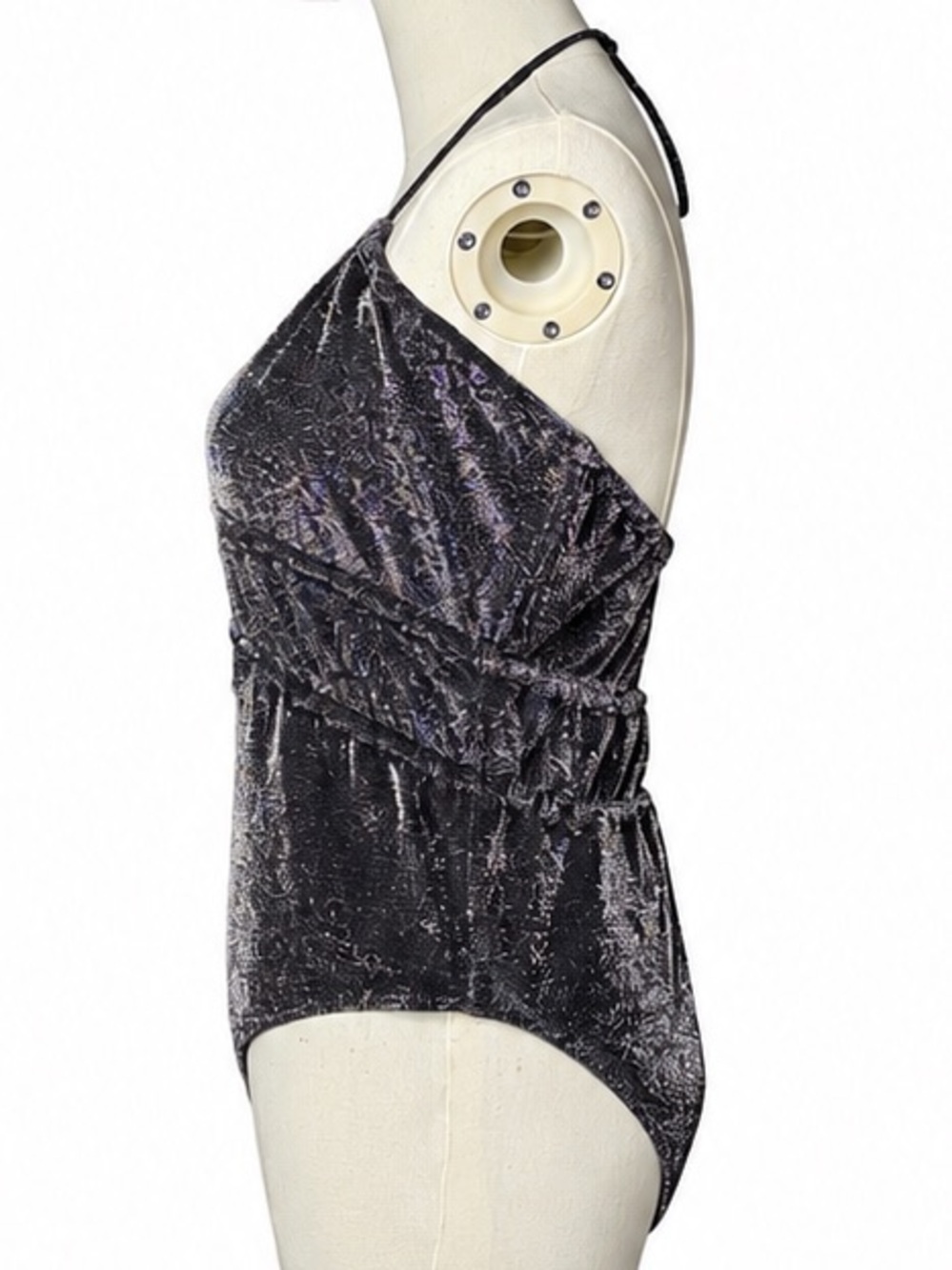 NWT Ramy Brook Marta Black Shimmer Metallic Plunge One-Piece Swimsuit Crisscross - Picture 6 of 15